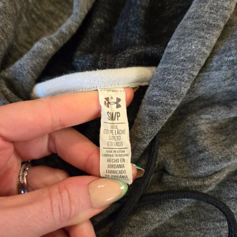 Under Armour Womens Gray Short Sleeve Sweatshirt Hood and Drawstrings Size Small